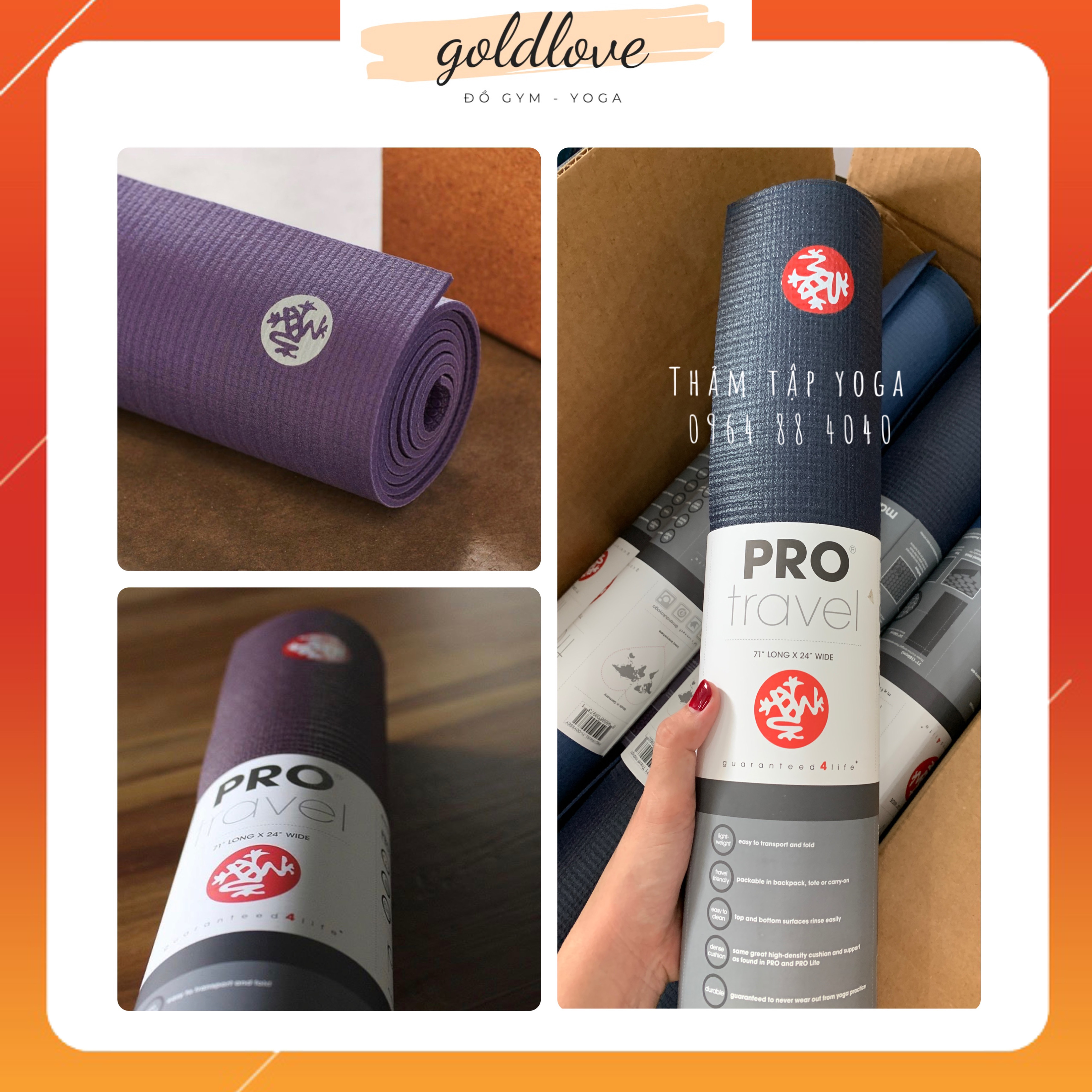 Thảm tập yoga - gym Manduka protravel 3mm chống trơn trượt, nhẹ , xếp gọn