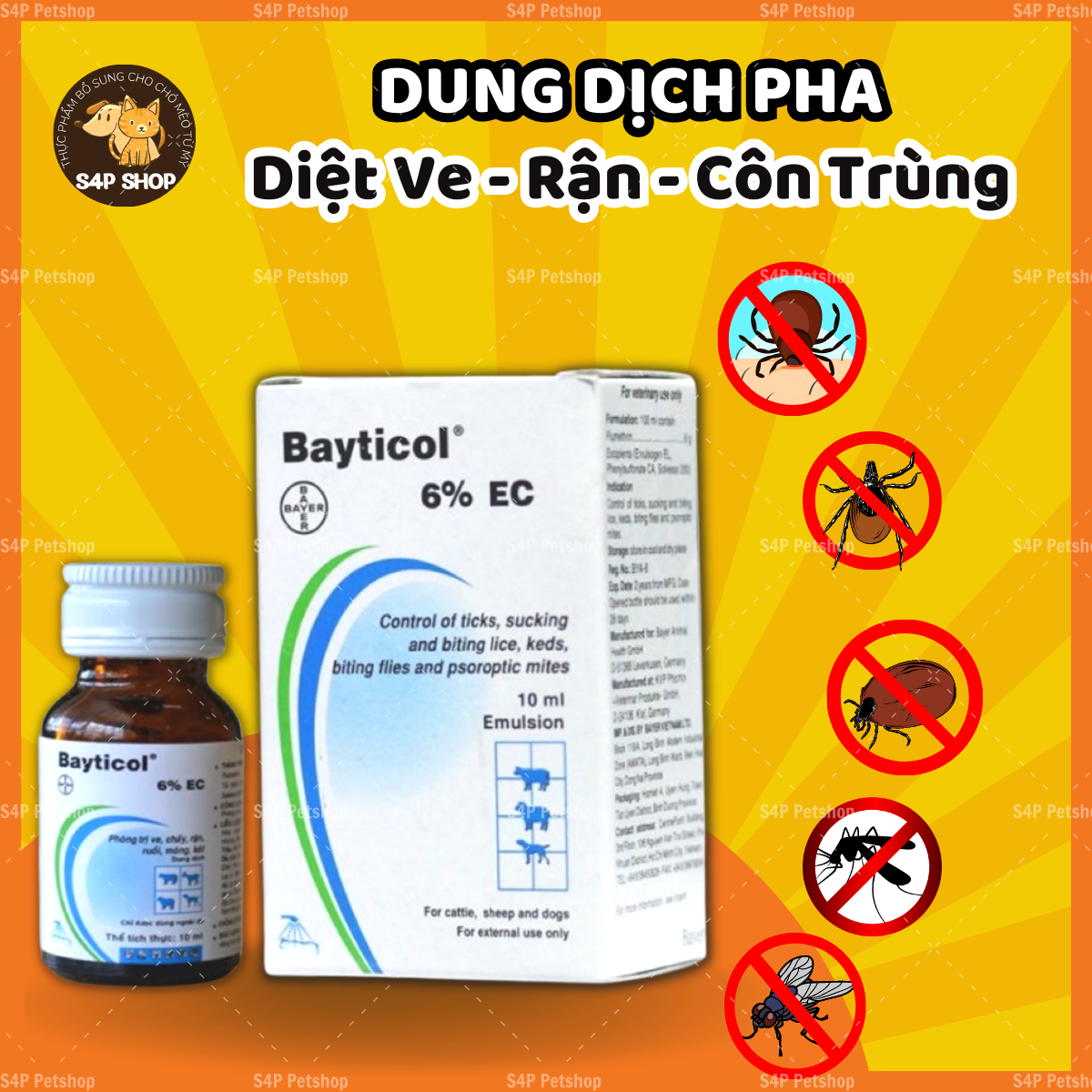 Bayticol Bayer dung dịch pha tắm bảo vệ thú cưng khỏi ve rận bọ chét và phun xịt diệt ve rận bọ chét môi trường