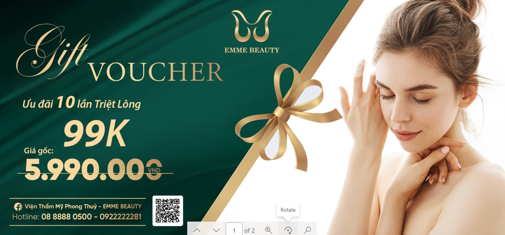 [Gift Voucher] Emme Beauty - Triệt Lông 10 lần 99k