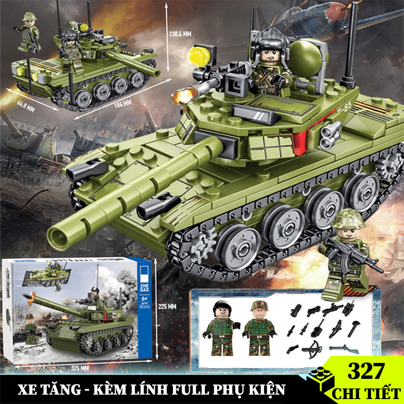 Bộ đồ chơi lắp ráp xe tăng 327 chi tiết. mô hình lắp ráp xe tăng T85 kèm nhân vật lính swat