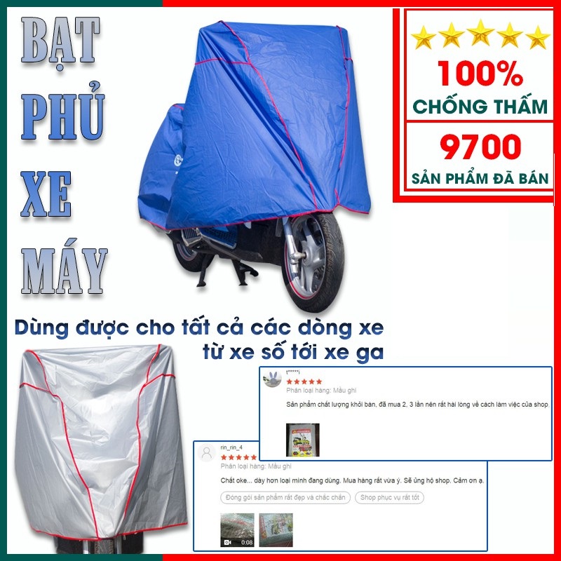 Bạt trùm xe máy vải dù xịn bạt phủ xe máy áo trùm chống nắng mưa cao cấp loại tốt bạt phủ xe máy ,trùm xe máy chất lượng tốt siêu dày chống thấm tuyêt đối