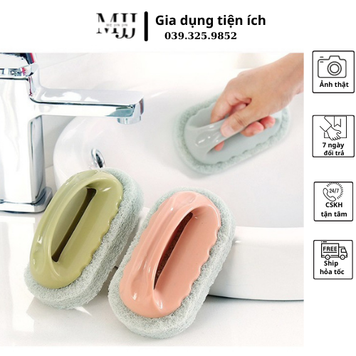 Bàn chải cọ rửa bọt biển đa năng có tay cầm, có thể cọ rửa bếp, xong nồi, bát đĩa, bồn rửa mặt, nhà vệ sinh