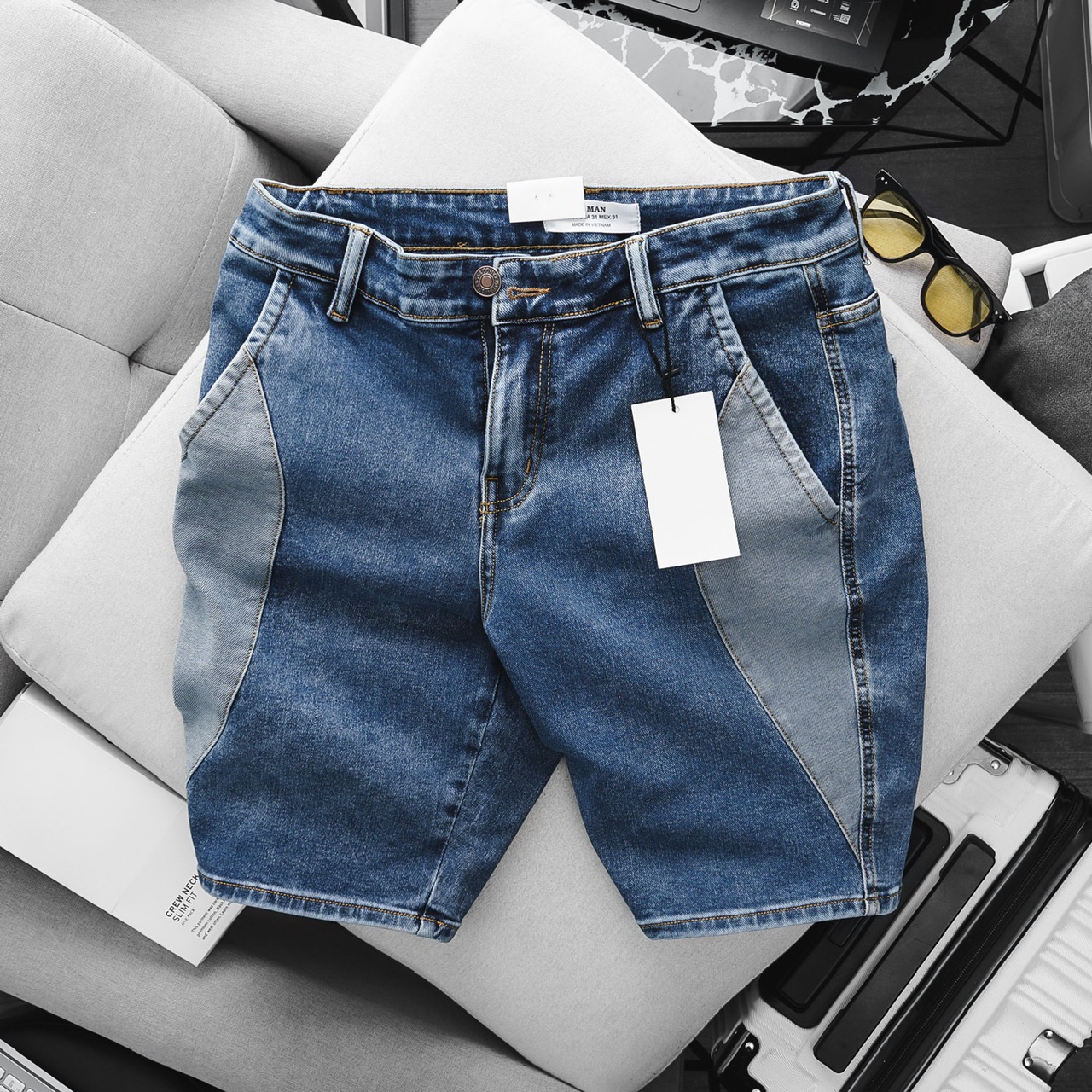 Quần short jean nam túi xéo vnxk co giãn xịn đẹp