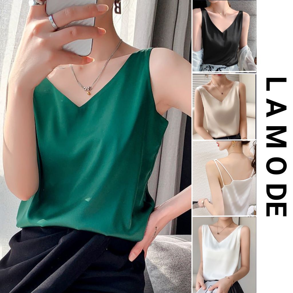 Áo lụa 2 dây cổ v lamode tôn dáng tôn da sang trọng alcv