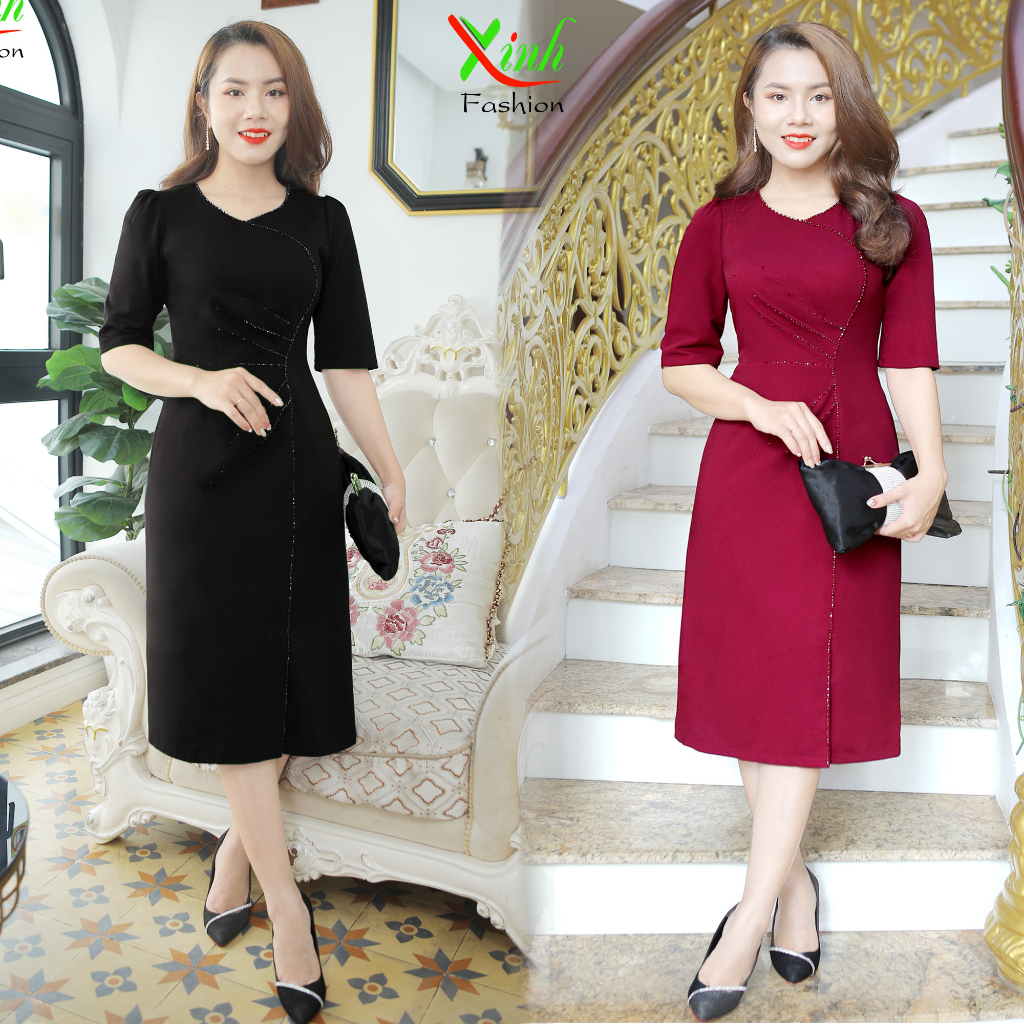 Đầm suông tay lỡ đính đá kiêu sa dl710 - dl712
