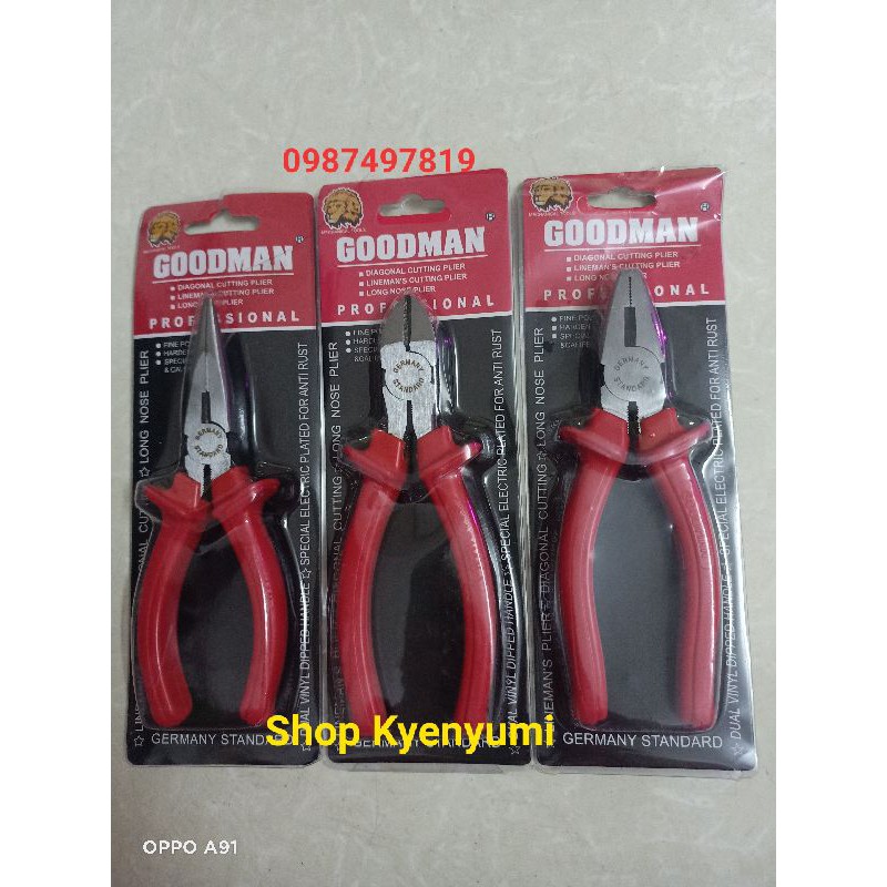 Combo 3 kìm goodman cắt điện nhọn 6 in