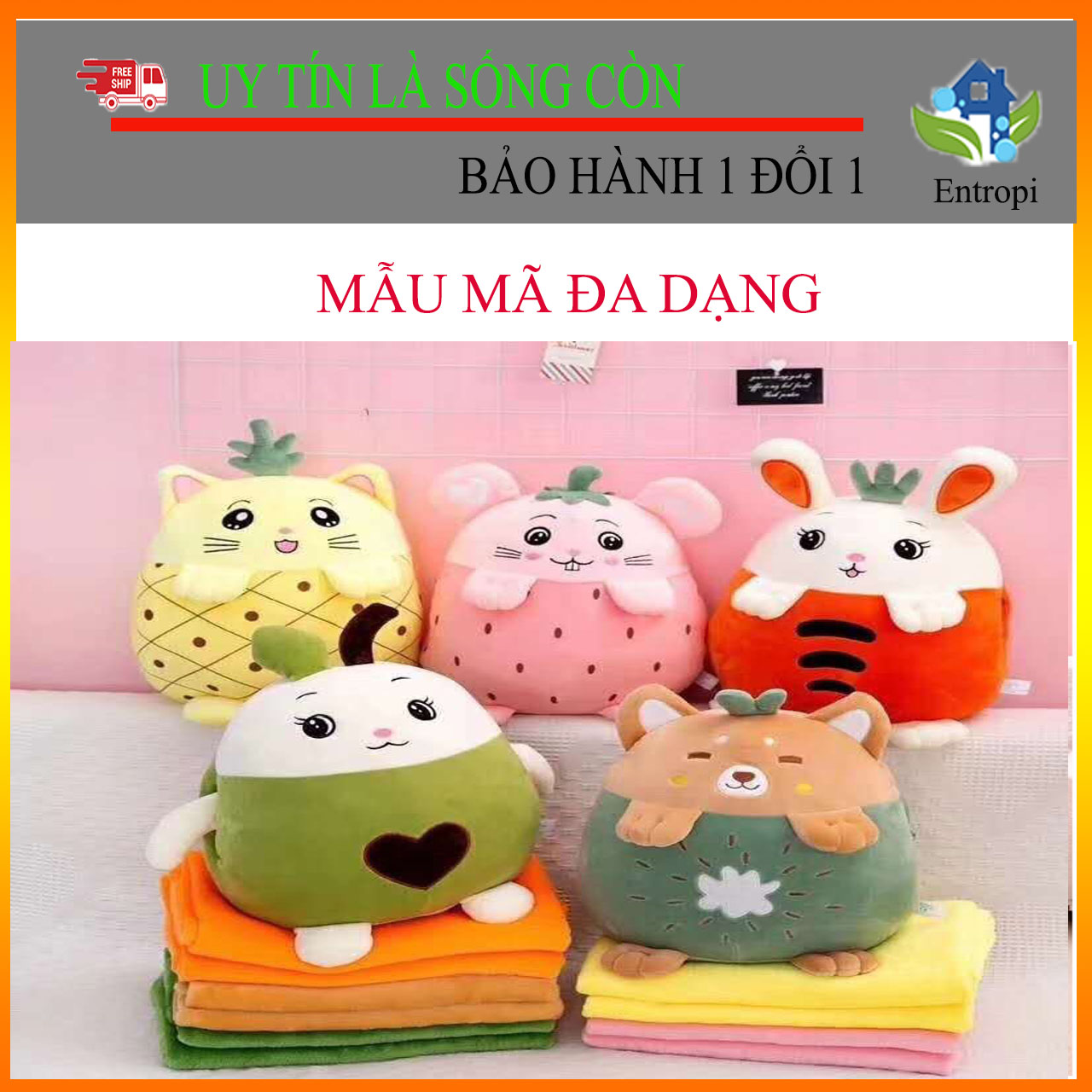 Chăn gối hoa quả - bộ chăn gối văn phòng hình hoa quả - chăn văn phòng -gối văn phòng - hình hoa quả
