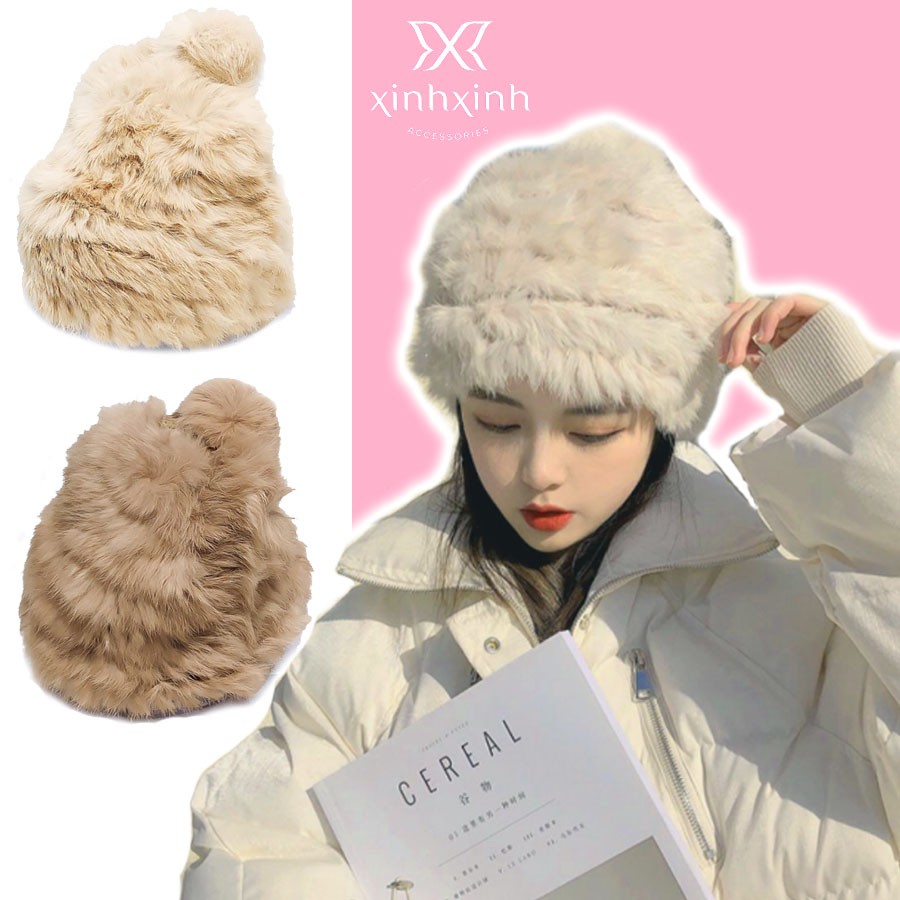 Mũ lông thỏ, mũ beanie nữ thời trang Hàn Quốc ấm áp, dễ thương dành cho bạn gái