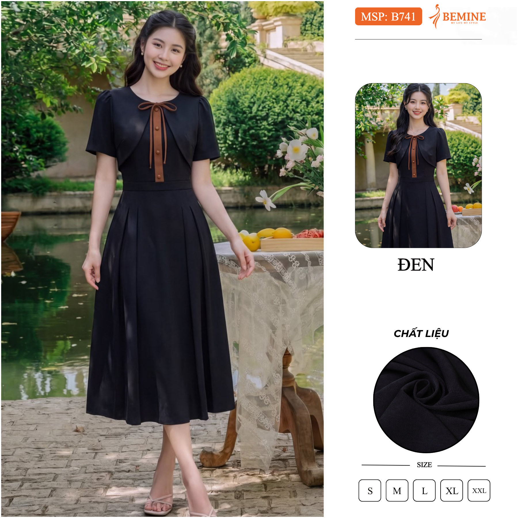 [DUY NHẤT 25-29.09-VOUCHER 40K]Đầm thiết kế BEMINE cổ tròn có vạt ngoài dáng chữ A phù hợp đi làm-B741