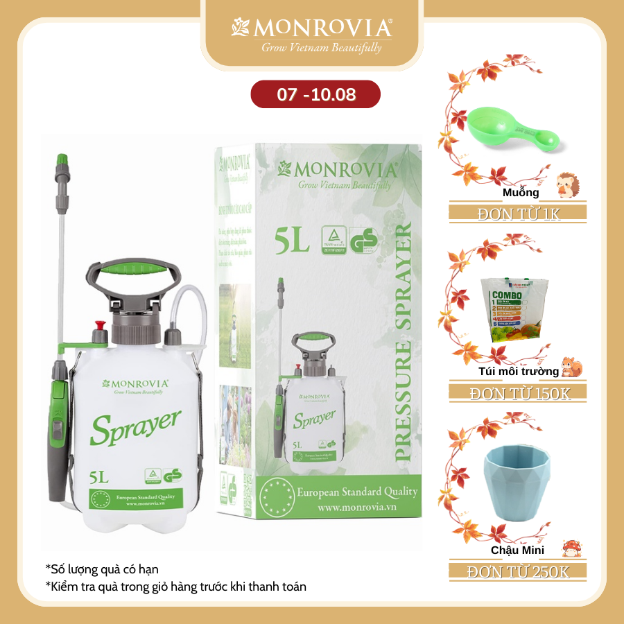Bình tưới cây monrovia 5l, phun hai chế độ, áp suất lớn, tiêu chuẩn đức
