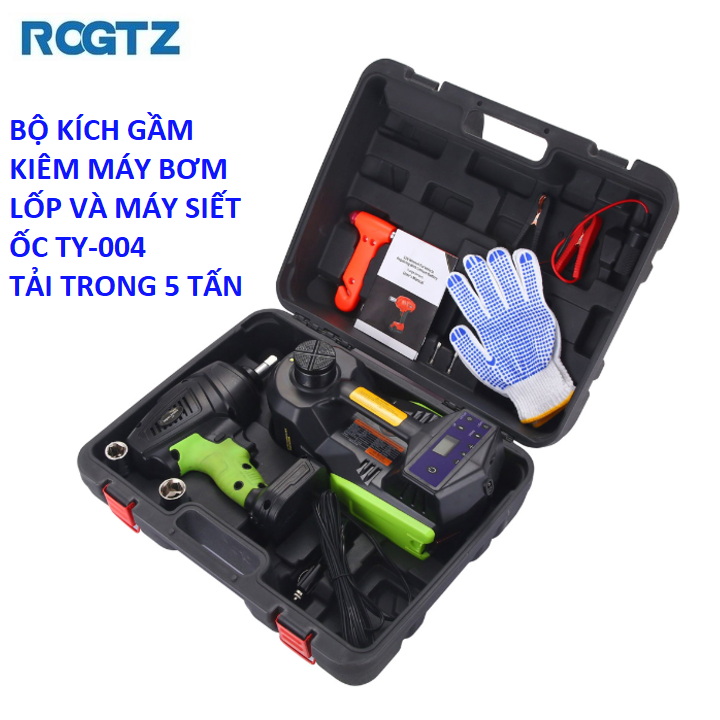 [BH 2 NĂM] Bộ nâng kích gầm điện, kiêm máy bơm lốp và máy siết ốc ô tô đa năng 5 tấn 3 trong 1 ROGTZ TY-004