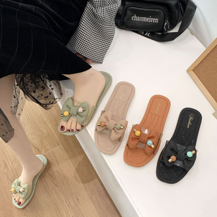 Dép nữ thời trang quai ngang đính nơ kiểu dáng trẻ trung phong cách Hàn Quốc DN33