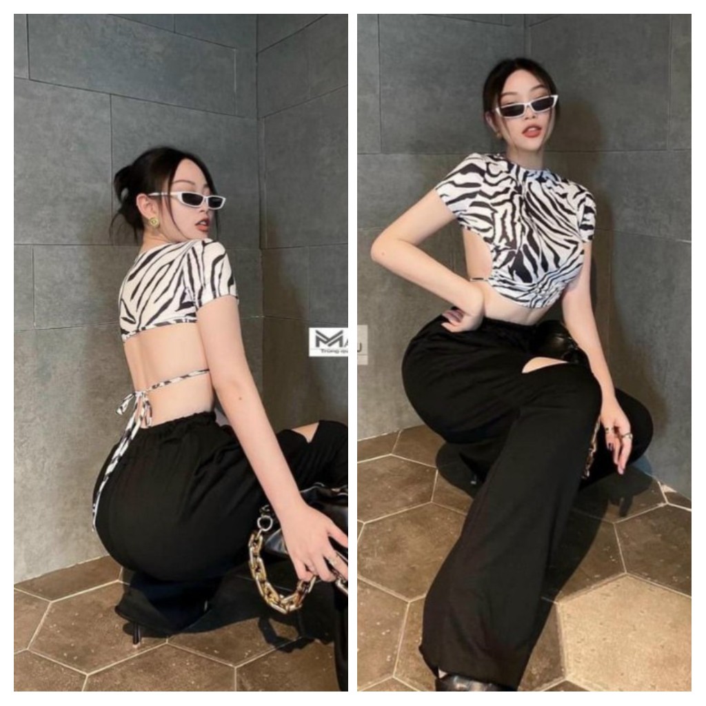 Áo croptop 3/4 ngựa vằn+beo chất vải nhung hàng y hình kèm ảnh thật chính chủ