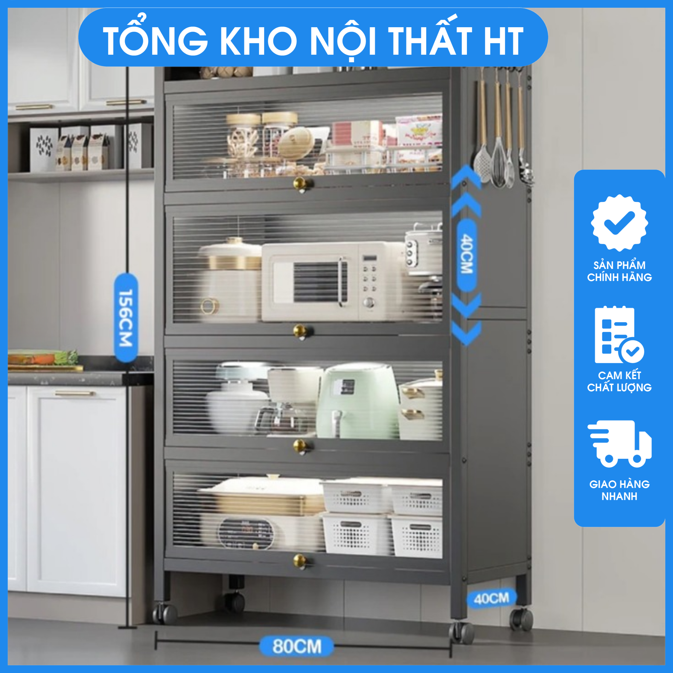 Tủ nhà bếp đa năng Royal thế hệ mới bằng thép sơn tĩnh điện Cao Cấp với một tầng cao 40cm