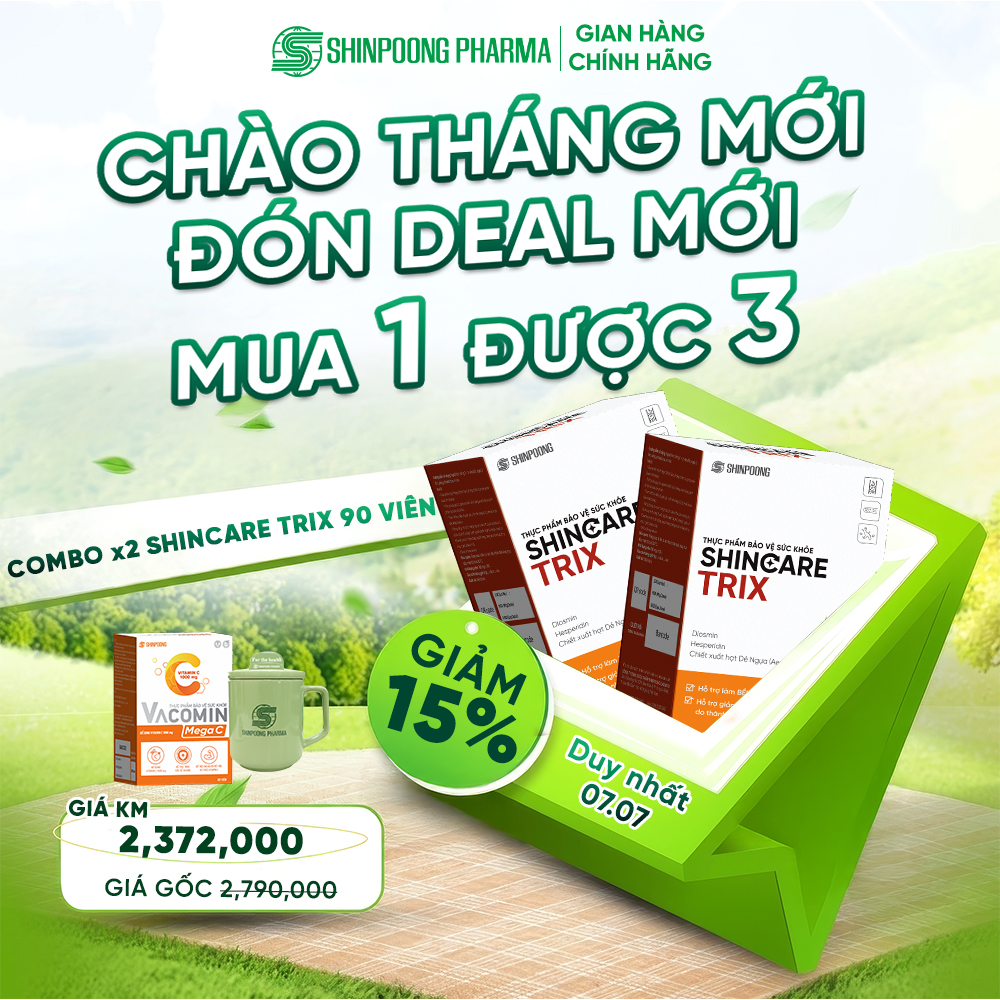 Combo 2 Thực Phẩm Bảo Vệ Sức Khỏe SHINCARE TRIX - Viên uống hỗ trợ giảm suy giãn tĩnh mạch - Shinpoong Pharma (Hộp 90v)