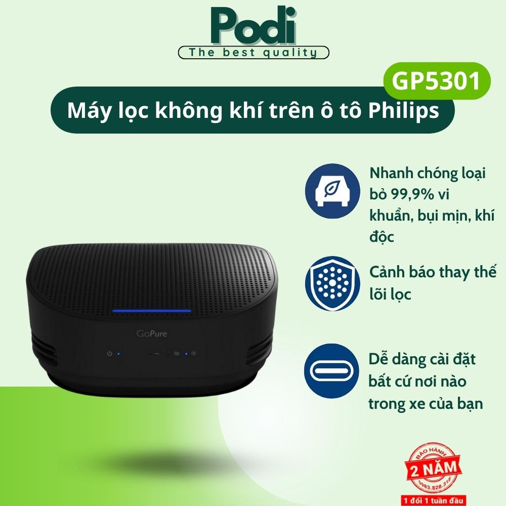Máy lọc không khí ô tô Philips GP5301 hút mùi hôi, chất gây ô nhiễm vi khuẩn, vi rút - BH 24 tháng - Podi
