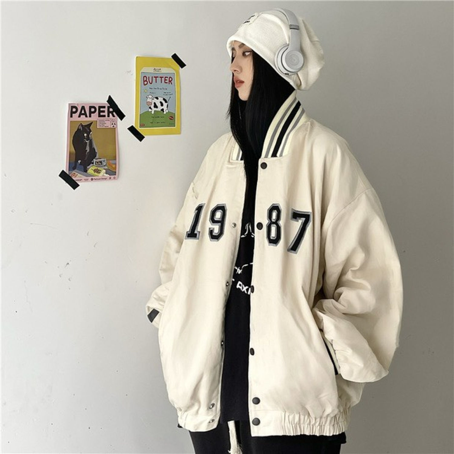 Bomber kaki 1987 oversize nam nữ AK035 Áo khoác jacket nam hình nét đẹp from to tay bồng