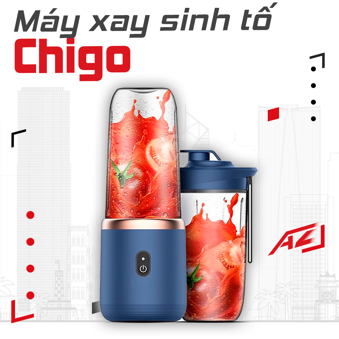 Máy xay sinh tố Chigo - Dung tích 300ml - Lưỡi dao kép - Có sạc pin - Máy say sinh tố