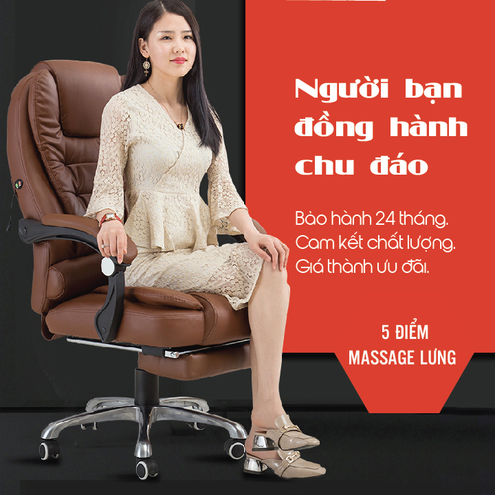 Ghế Xoay Văn Phòng Da Lưng Cao, Ghế Giám Đốc Massage Đa Điểm, Ghế Làm Việc Tựa Đầu - Kê Chân - Ngả 140 độ, Ghế Văn Phòng Có Bánh Xe