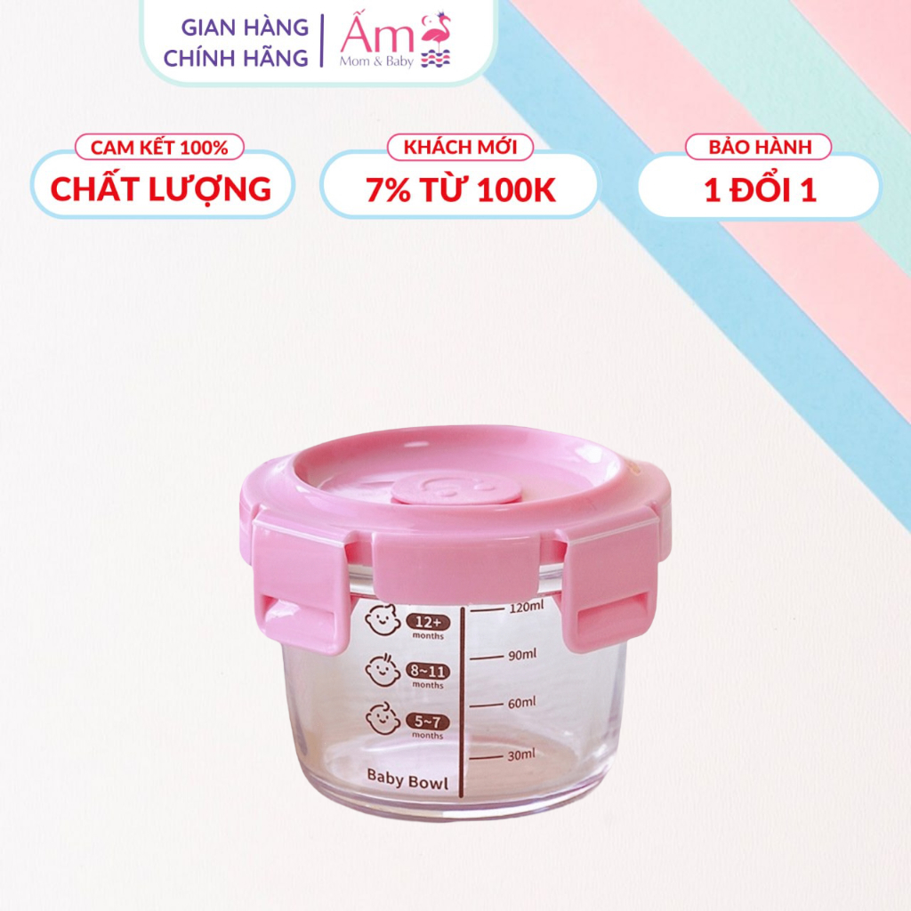 Hộp thuỷ tinh đựng đồ ăn dặm ấm baby có vạch chia ml - hộp trữ đông thực phẩm có nắp cho bé 100/130ml ấm gift decor