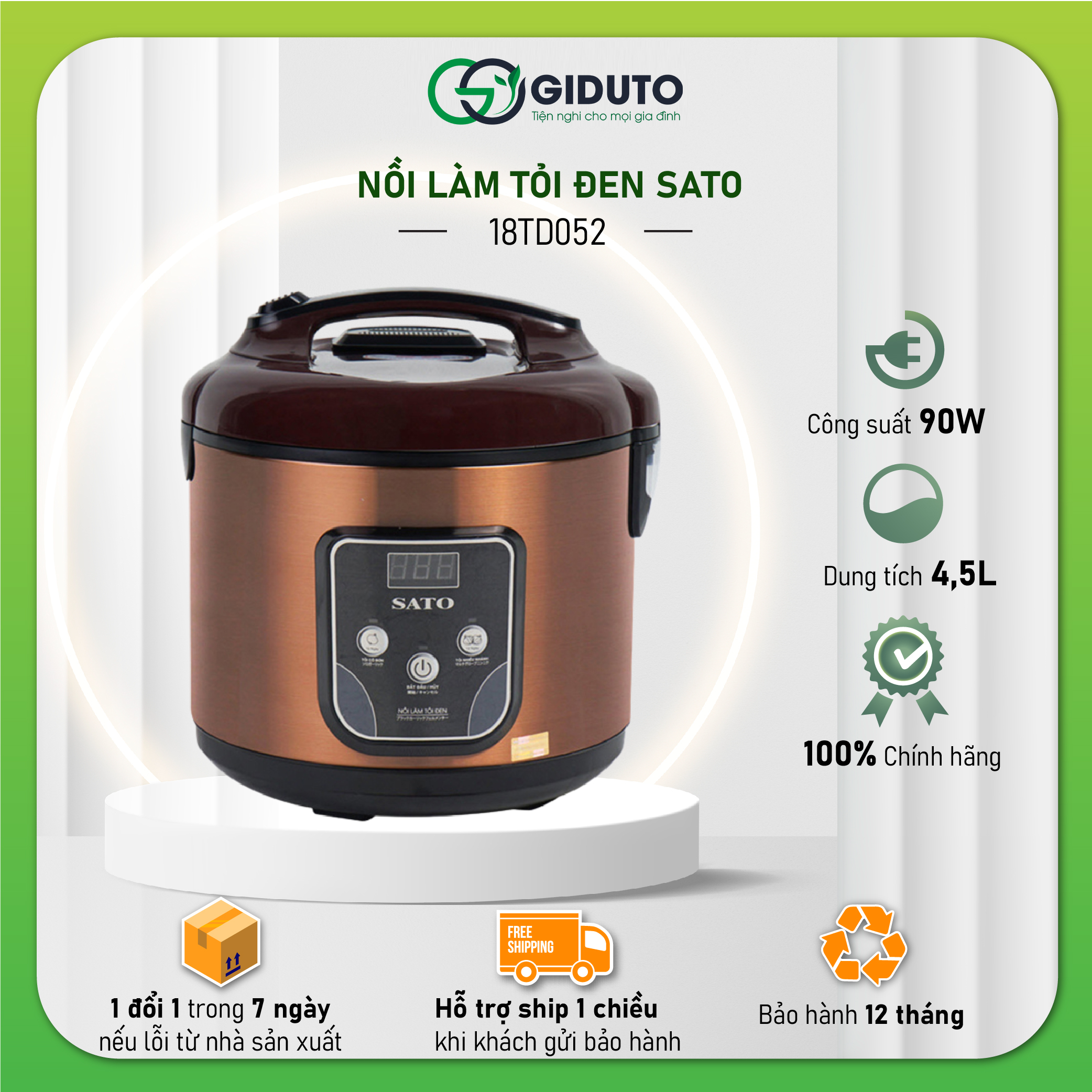 Nồi làm tỏi đen sato 18td052 - dung tích 4.5 lít - bảo hành 12 tháng - giduto