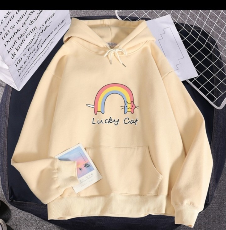 Áo hoodie mèo cầu vồng lucky cat chất nỉ bông dày siêu ấm 60