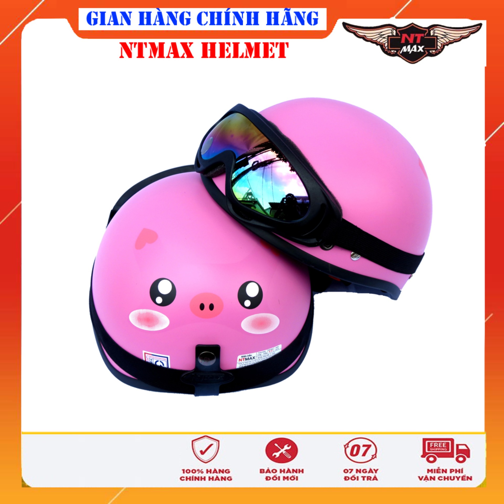 Mũ bảo hiểm NTMAX 1/2 heo cute cực xinh + kính uv400 hoặc kính phi công