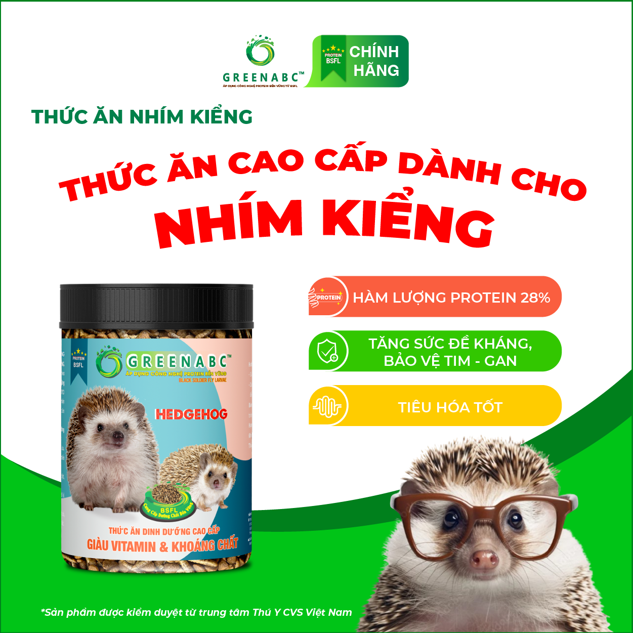 Thức ăn Nhím Kiểng GREENABC – Cung cấp đầy đủ protein - canxi - lipid thơm ngon kích thích khứu giác, ăn ngon, tiêu hóa tốt, tăng đề kháng – Hộp 280g