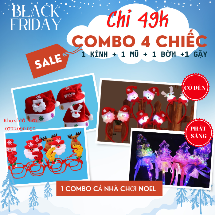 Kính, mũ, bờm noel, gậy có đèn led phát sáng, đèn trung thu, giáng sinh, tết phát sáng