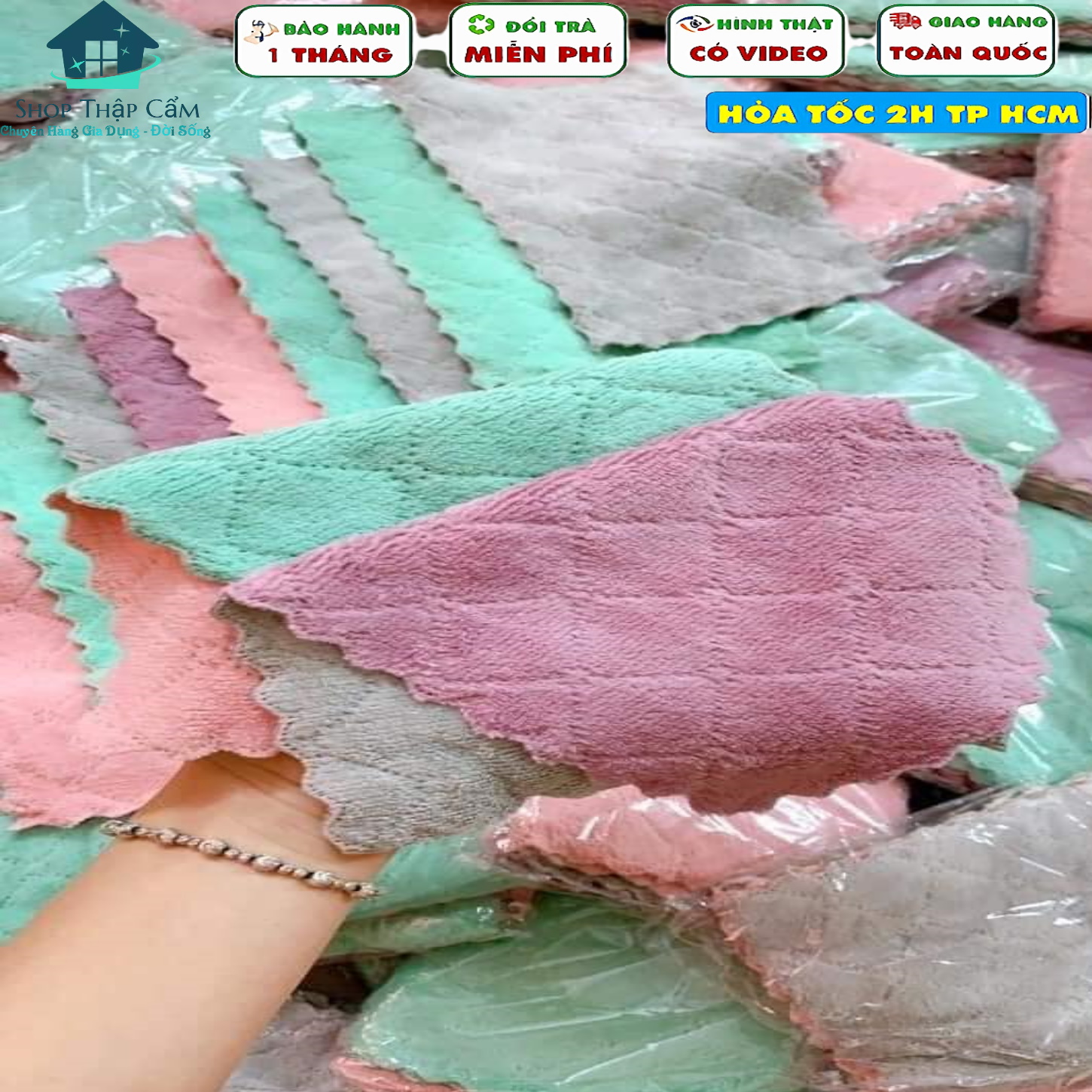 Giá sỉ Khăn lau bếp, khăn lau đa năng 2 mặt viền zizac siêu mềm