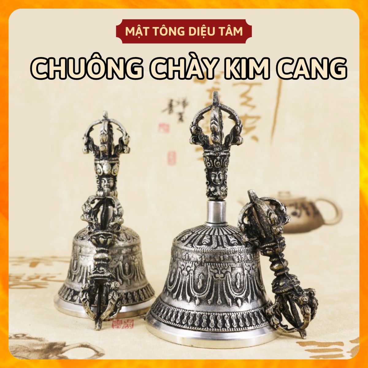 Linh chử chuông chày kim cang đồng mạ bạc Tây Tạng