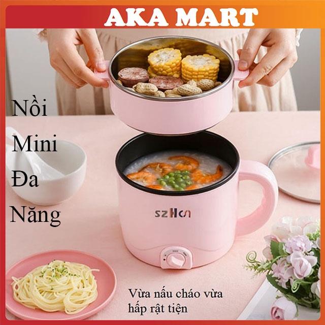 Nồi điện mini đa năng chống dính 2 tầng 2 nấc nhiệt SZHCN nhỏ gọn tiện lợi dùng ăn lẩu mì chiên xào luộc hấp