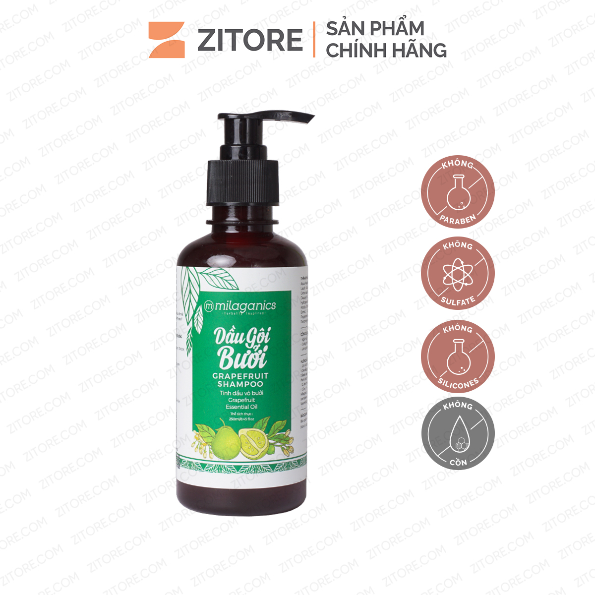 Dầu Gội Bưởi Milaganics giảm rụng, hỗ trợ mọc tóc 250mL - Sản Phẩm Chính Hãng Tại Zitore