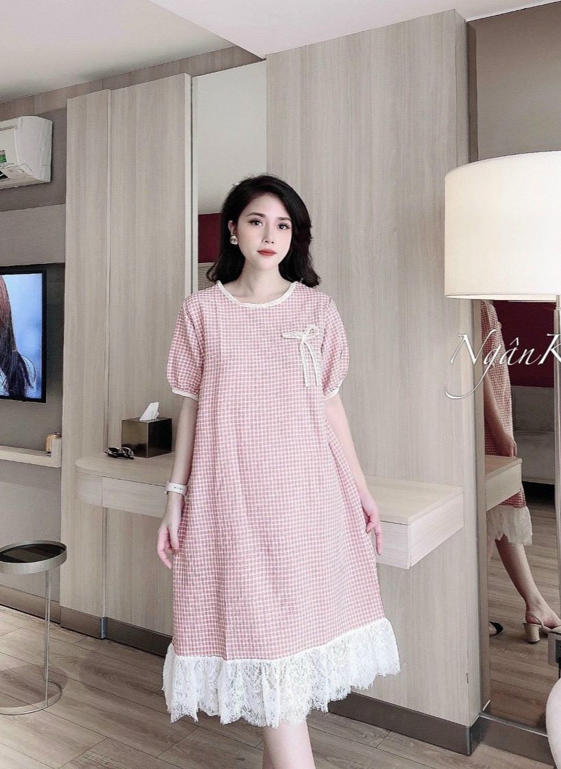 Váy bầu thời trang thiết kế dáng suông chất đũi voan cao cấp-đầm bầu giá rẻ