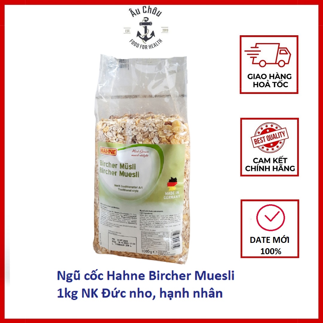 Ngũ cốc không đường Hahne Bircher Muesli NK Đức 1kg 30% Trái cây sấy ăn sáng dinh dưỡng date 12/23 ÂU CHÂU SHOP