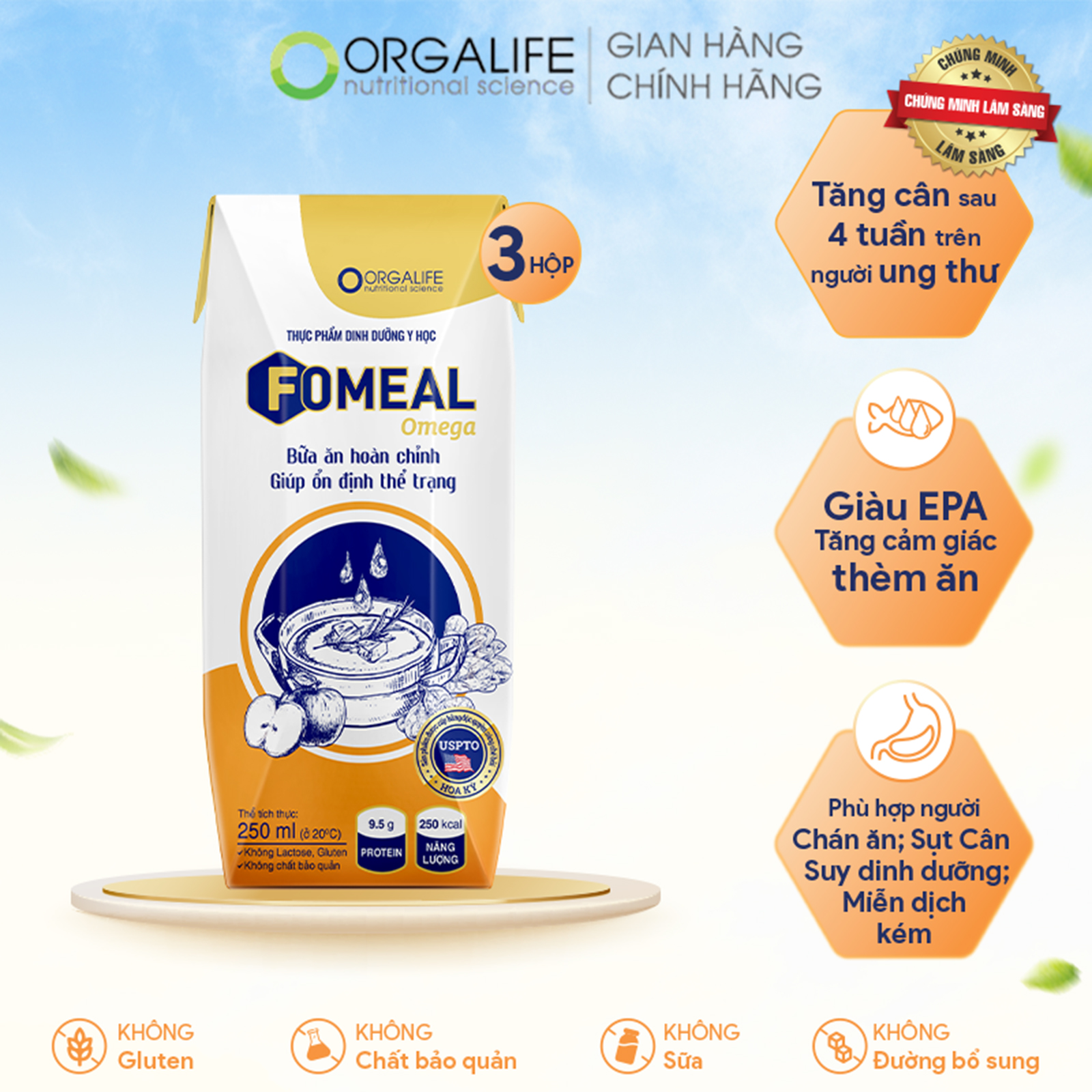 FOMEAL OMEGA – Soup Uống Dinh Dưỡng Thay Thế Bữa Ăn, Phục Hồi Sức Khỏe – Lốc 3 Hộp x 250ML