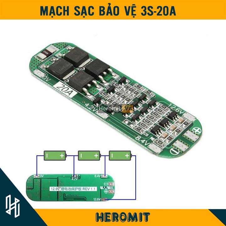 Mạch 3s 12v 20a sạc bảo vệ pin 3.7v