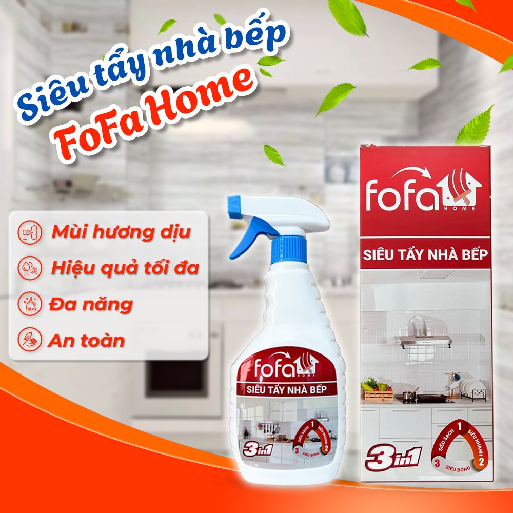 Tẩy dầu mỡ nhà bếp FOFAHOME làm sạch máy hút mùi, mặt bếp, tường gạch ốp, chậu rửa bát an toàn, tiện lợi, hiệu quả 500ml