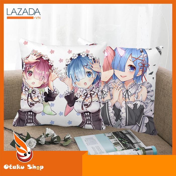 [HCM]Áo gối bao gối ôm  gối sofa gối tựa lưng 40x40cm gối hình Anime Re:Zero kara Hajimeru Isekai Seikatsu / Rem vs Ram - Otakushop