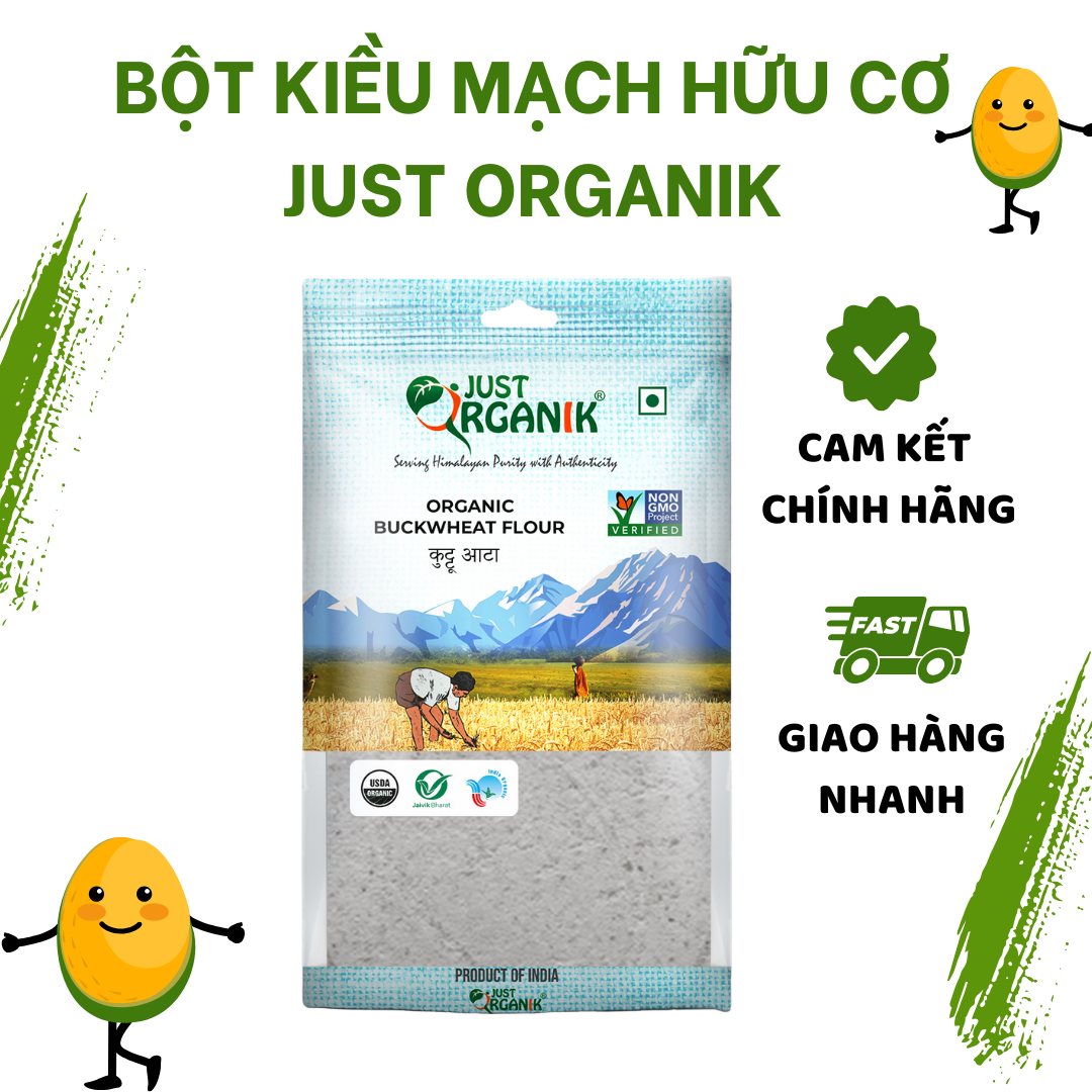 Bột kiều mạch nguyên cám hữu cơ just organik nhập khẩu ấn độ buckwheat flour 500g