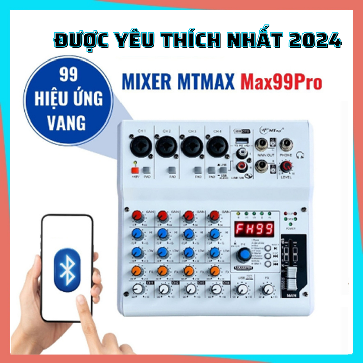 [ MẪU MỚI 2024  ] Trọn Bộ Mixer Max99 Pro Bluetooth + USB |  Tặng Kèm Dây AV . Bàn Trộn  Mixer Max99 PRO Live Stream Thu Âm 48V | Karaoke Màn Hình LED Thông Minh Có Bluetooth Dành Cho Loa Kéo - Âmly Dàn Hát Karaoke Gia Đình . Bảo Hành 12 Tháng