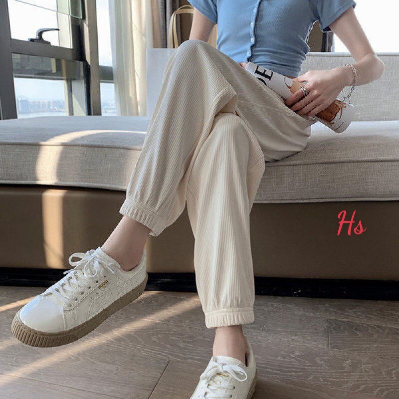 Quần jogger nữ dài bo gấu chất len tăm