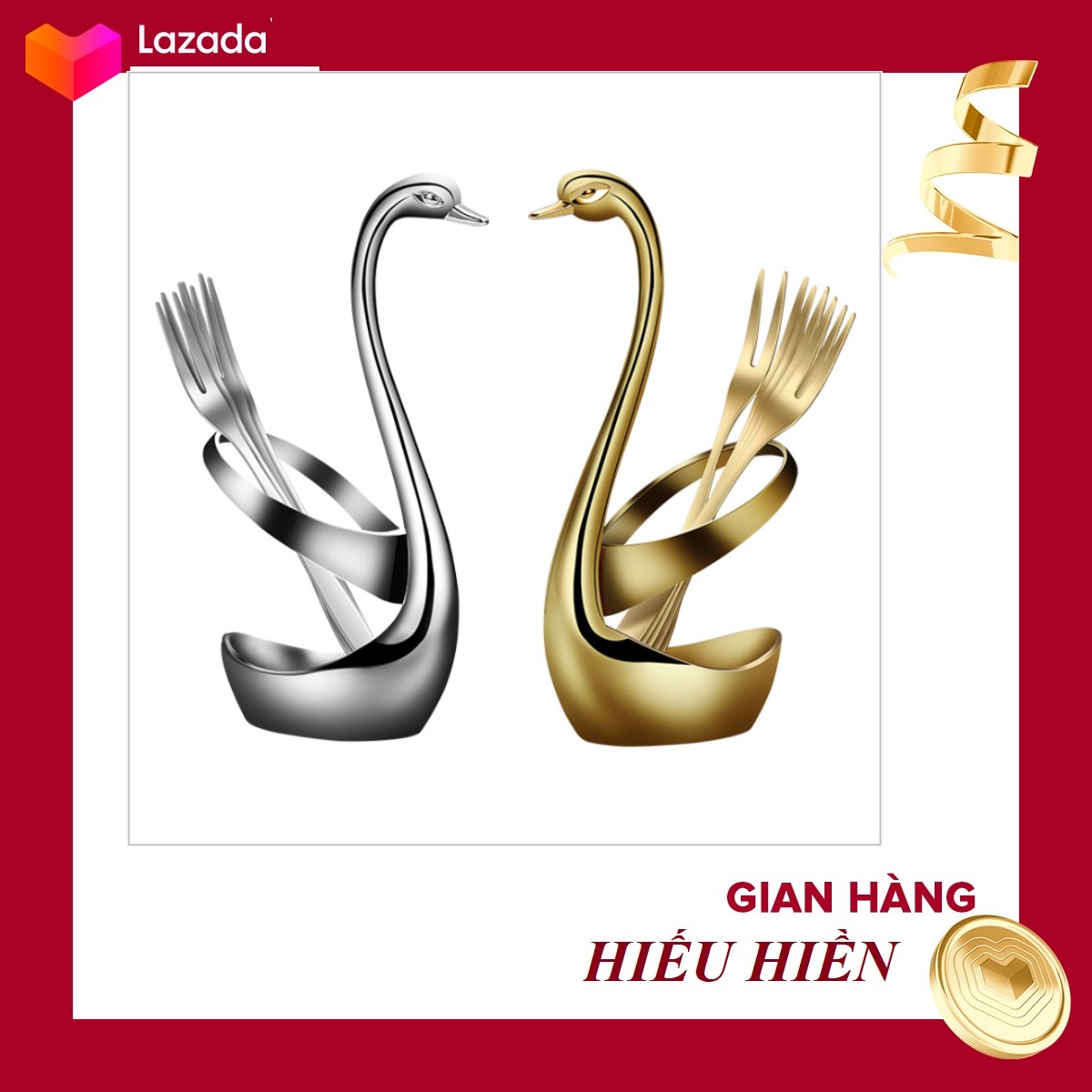 [HCM]Bộ Phụ Kiện Bàn Ăn Gồm 1 CON THIÊN NGA  MẠ VÀNG  (Hoăc BẠC )Tặng Kèm 5 cái Nĩa(dĩa) INOX 304 CỰC XINH-Gía Kê Thìa Dĩa-Ăn Trái Cây-Ăn Bánh Mứt.