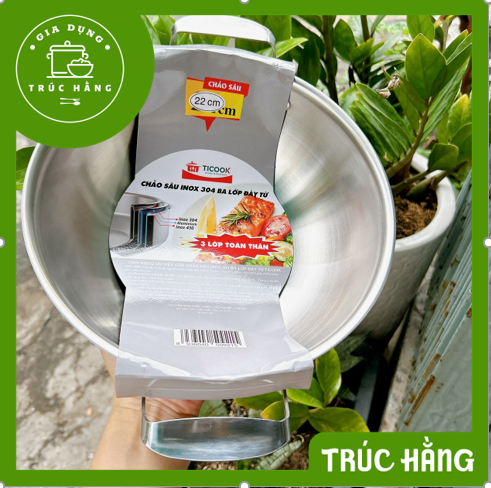 Chảo inox 2 quai sâu lòng inox 304 ba lớp đáy từ cao cấp