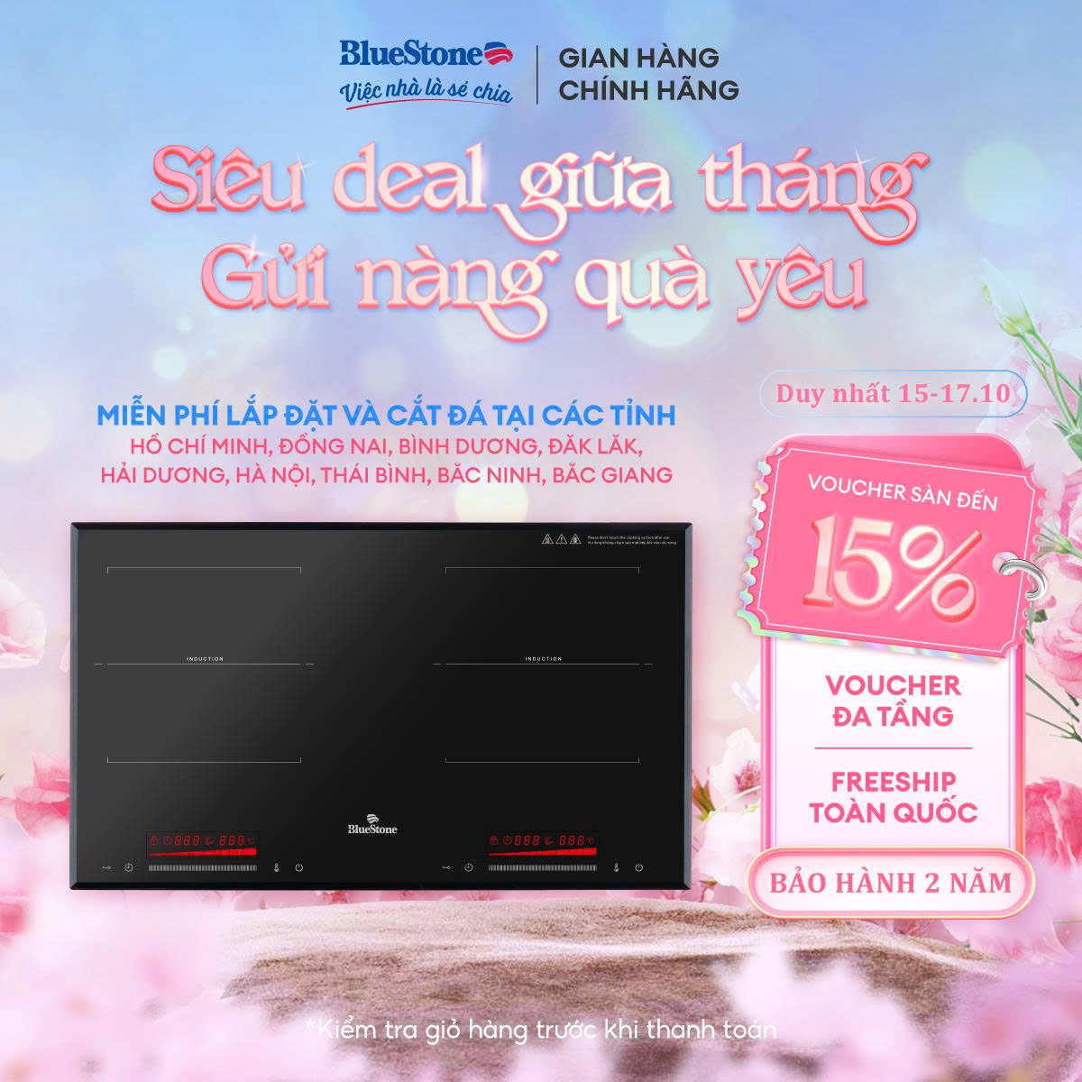 [Made in MALAYSIA] [Trả Góp 0%] Bếp Âm Từ Đôi BlueStone ICB-6920 3400 W - Miễn Phí Lắp đặt cắt đá - 