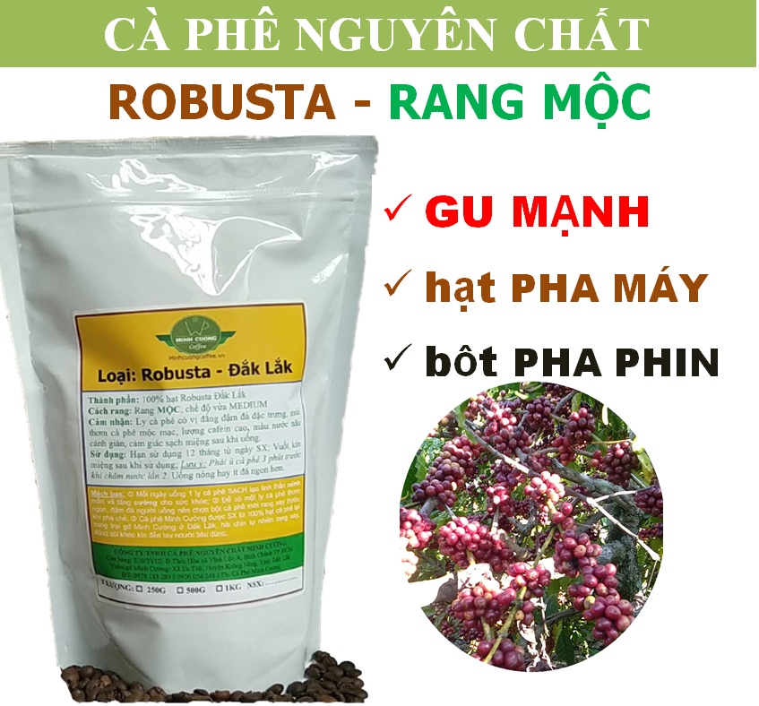 500gr cà phê nguyên chất rang mộc loại cafe bột pha phin hạt pha máy 100% robusta đăk lăk - nông sản đăk lăk minh cường