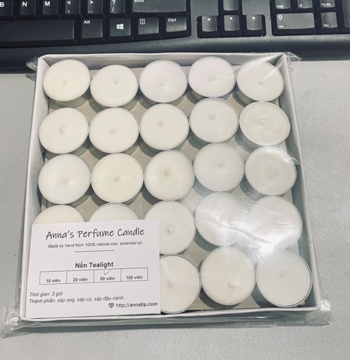 100 viên - Nến tealight với 3 giờ cháy thành phần sáp cọ, đậu nành thiên nhiên