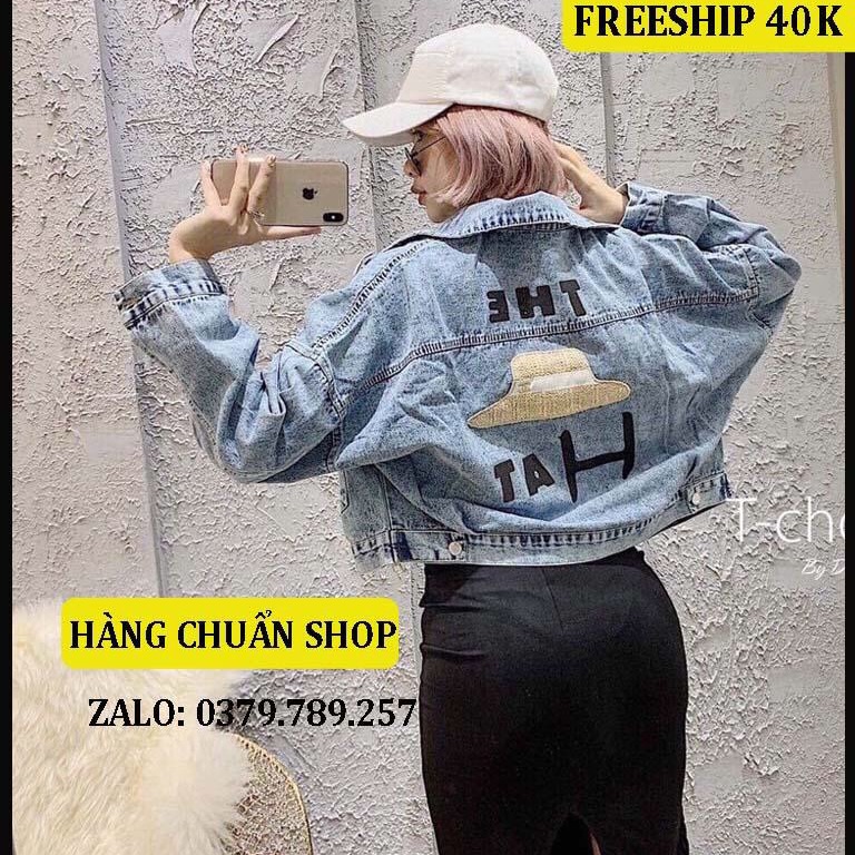 Áo khoác jean nữ - áo khoác vải jean form vừa nữ tính thêu The Hat onesize dưới 58Kg