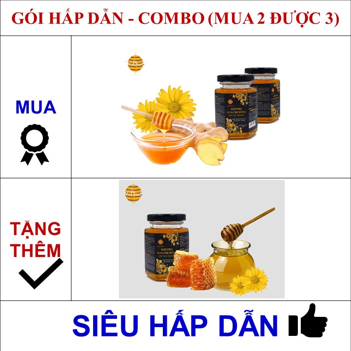 (Mật ong xuất khẩu), Combo mua 2 hũ được 3 hũ (Tiết kiệm ngay 78K)- Mật ong hoa Cúc rừng VNBEES - Mật ong Organic - (Sản phẩm áp dụng: hũ 100ml/140g)