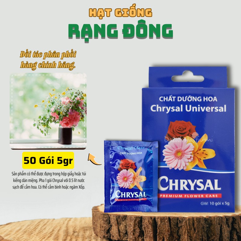 Dưỡng Hoa Lâu Tàn Chrysal [combo 50 gói] Chất dưỡng hoa tươi lâu dành cho hoa bình, không hư nước - Hạt giống Rạng Đông